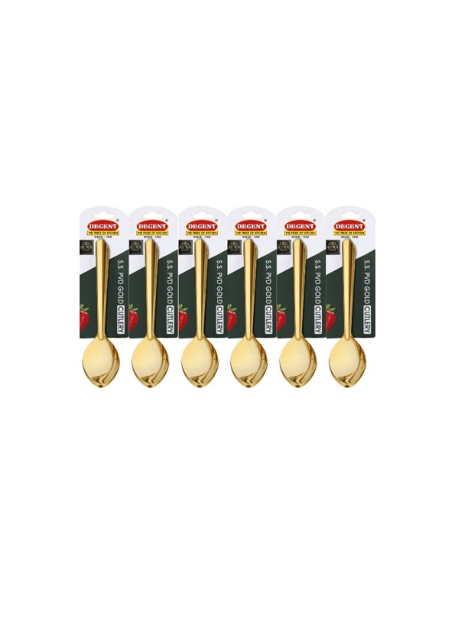 Decent Aura Gold Baby Spoon Set of 6 | Stainless Steel PVD Gold Cutlery | Mirror Finish | Spoons for Home & Kitchen - Image 2